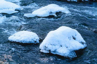 View of ice in lake against sky