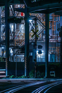 High angle view of light trails at night