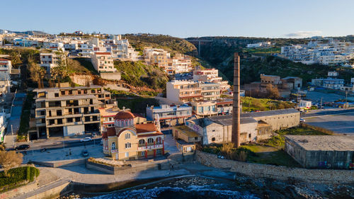 High angle view of buildings in city