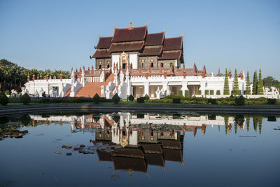 Reflection of buildings in lake