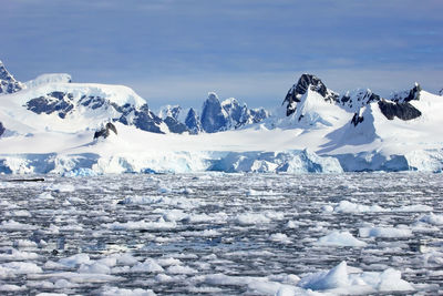 Scenic view of snowcapped mountains against sky