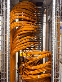 Fiber optic cables in a network rack
