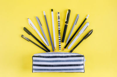 School supplies on yellow background. back to school. 