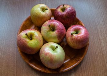 High angle view of apples on table