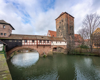 Bridge over river against sky