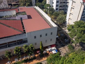 High angle view of buildings in city