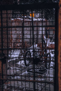 Bicycles on wet bicycle during winter