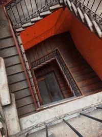 Low angle view of spiral staircase of building