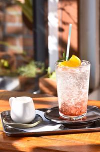 Close-up of drink on table at cafe