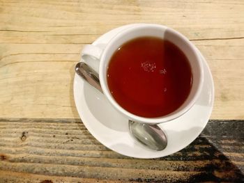 Close-up of coffee cup on table