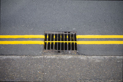 High angle view of yellow street light on road