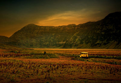 Scenic view of field against sky during sunset