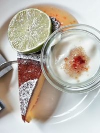 High angle view of dessert in plate on table