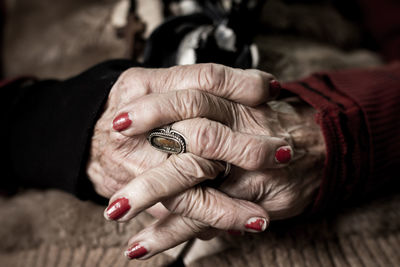 Close-up of woman hand with hands