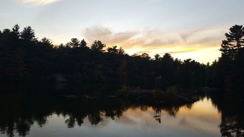 Scenic view of lake at sunset