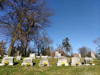 View of cemetery against clear sky