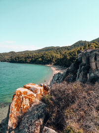 Scenic view of sea against clear sky