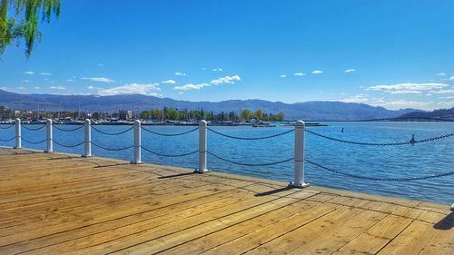 Scenic view of sea against blue sky