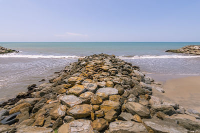 Scenic view of sea against clear sky
