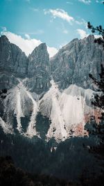 Aerial view of mountain range against cloudy sky