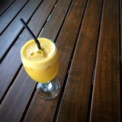 High angle view of drink on table