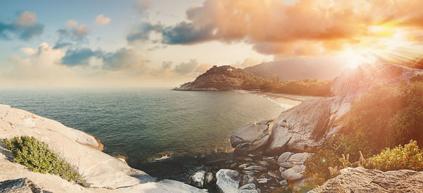 Scenic view of sea against sky during sunset