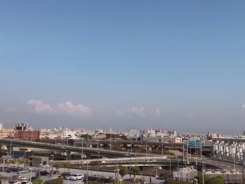 Cityscape against clear sky