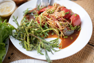 High angle view of meal served in plate