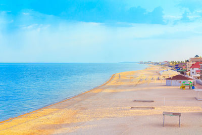 Sunny beach without people . tourist resorts at black sea coast on zatoka ukraine