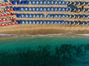 Beautiful golden sand beach aerial drone photo from parga, greece.