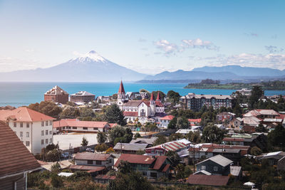 High angle view of townscape against sky