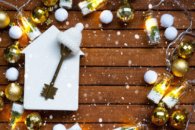 Directly above shot of christmas decorations on table