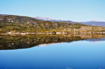 Scenic view of lake against blue sky