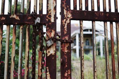 Close-up of fence against sky