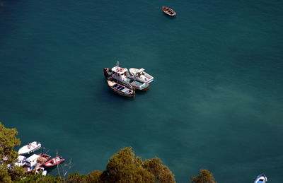 High angle view of boats in river