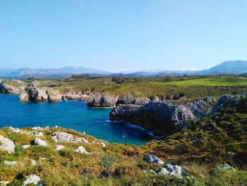 Scenic view of sea against clear sky