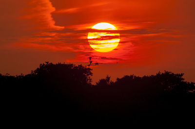 Silhouette trees against dramatic sky during sunset