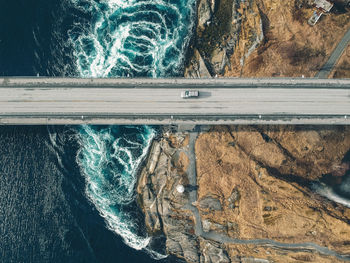 High angle view of car on bridge over river