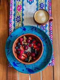 High angle view of food in plate on table