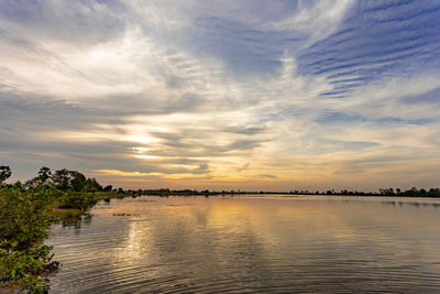 Scenic view of lake against sky during sunset