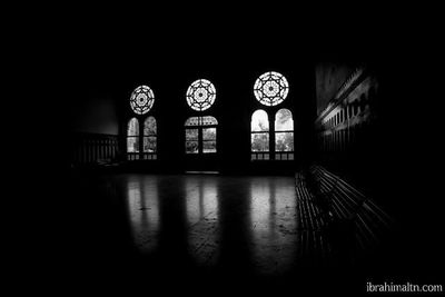 Empty benches in building