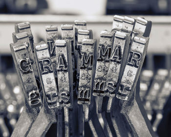 Close-up of text on table