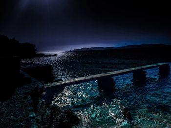 Scenic view of sea against sky at night