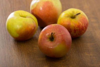 High angle view of apples on table