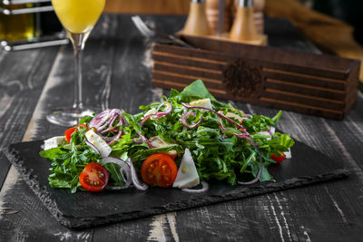 Close-up of fruits served on table