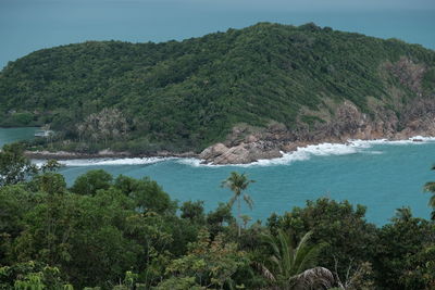 Scenic view of bay against sky