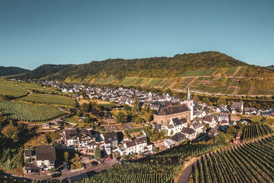 Panoramic view of the moselle vineyards near bruttig-fankel, germany. 