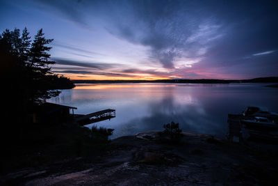 Scenic view of lake at sunset