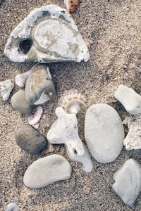 High angle view of stones on beach