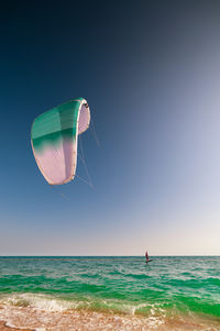 Scenic view of sea against clear blue sky